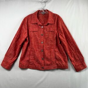 Amber Sun Jacket Womens XL Linen Blend Red Chambray Casual Button Front